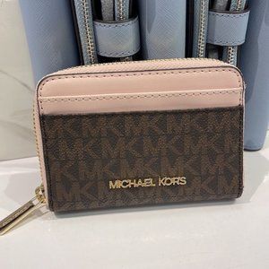 Michael Kors Jet Set Travel Medium Zip Around Card Case Powder Blush